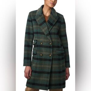 Bernardo Plaid Double Breasted Coat in Green Plain NWT medium